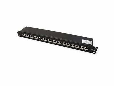 19" Patch panel 24port cat.6a, tienený s uzemnením, celokovový, 1U, čierny