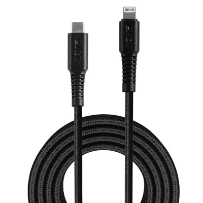 Kábel USB 3.2 Gen 1, Typ C CM/"Lightning" pre Apple, 2m, High Speed, posilnený, čierny s MFI cert.