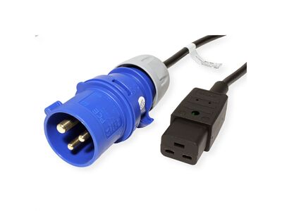Kábel sieťový 230V, vidlica (IEC 60309) priama - C19, 3m, 1.50mm², 16A, čierny