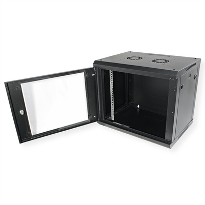 19" Rack na stenu 9U, čierny, 512x600x450mm (HxWxD), odnímateľné bočnice