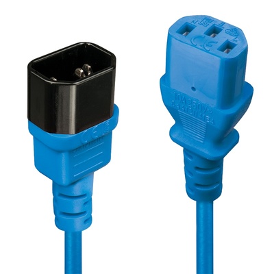 Kábel sieťový 230V predlžovací, C13 - C14, 0.5m, 0.75mm², 10A, modrý