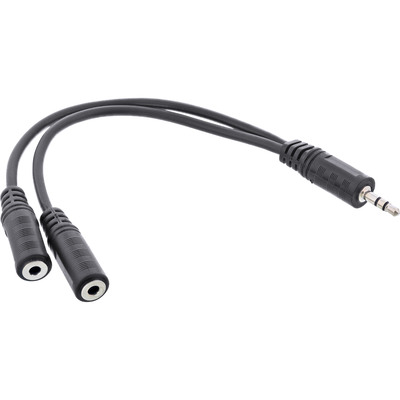 Káblový adaptér 3.5mm stereo jack/2x3.5mm stereo M/2xF 20cm, čierny