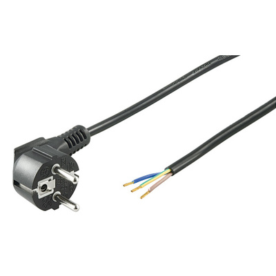 Kábel sieťový 230V, vidlica (CEE7/7) lomená - dutinky, 2m, 0.75mm², 16A, surový, čierny
