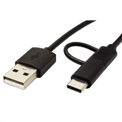 Kábel USB 2.0 A/MICRO-B M/M + Redukcia na USB 3.1 Typ C, 1m, High Speed, čierny