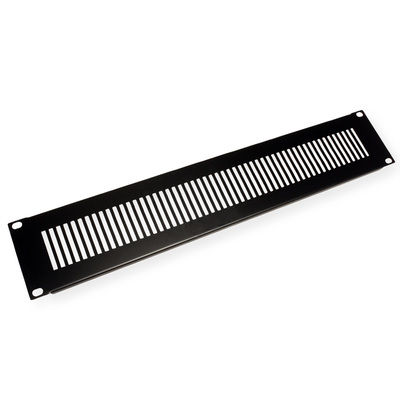 19" záslepka s ventilačnou mriežkou, 2U, kovová, čierna RAL9005