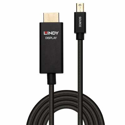 Kábel DisplayPort mini na HDMI M/M 2m, jednosmerný, 4K@60Hz UHD, HDR, audio, čierny, pozl. konektor
