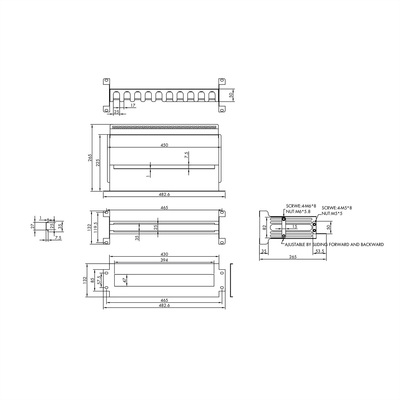 19" lišta pre DIN moduly, DIN lišta, 3U, 22 Modulov, čierna, RAL9005