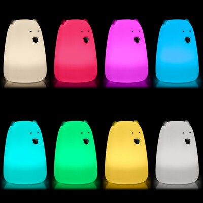 Nočná LED lampa "Ľadový medveď", rôzne režimy svietenia, RGB farby, nabíjacia (USB C)