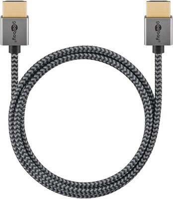 Kábel HDMI M/M 1m, High Speed+Eth, 4K@60Hz, HDMI 2.0, 18G, pozl. konektor, čierny/sivý, Slim