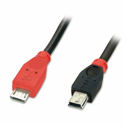 Kábel USB 2.0 MICRO-B/MINI-B M/M 2m, High Speed, OTG, čierny