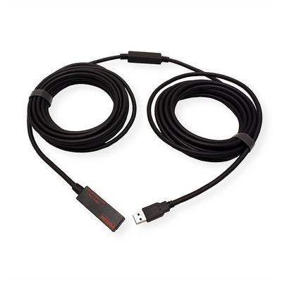 Kábel USB 3.0 A-A M/F 10m, Super Speed, čierny, AKTÍVNY, s adaptérom