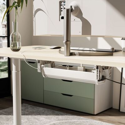 Káblový organizér, žľab na káble pod stôl, plast (ABS), 449x182x118mm (DxHxV), biely