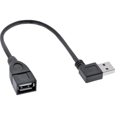 Kábel USB 2.0 A-A M/F 0.2m, High Speed, predlžovací, čierny, uhľový 90°