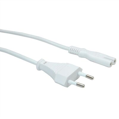 Kábel sieťový 230V, 2pin vidlica (CEE7/16) priama - C7 (2pin), 1m, 0.75mm², 2.5A, biely