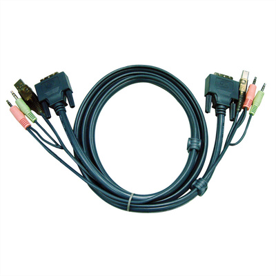 Sada káblov pre KVM, DVI-D M/M, USB A-B M/M, Audio 3.5mm jack, 3m Single Link