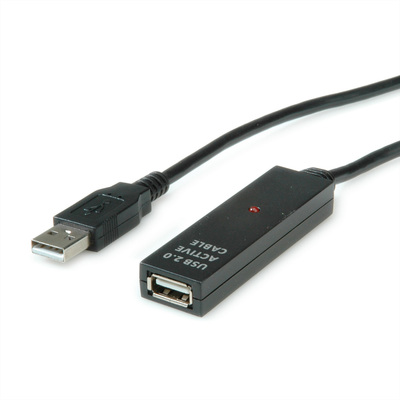 Kábel USB 2.0 A-A M/F 30m, High Speed, predlžovací, čierny, aktívny