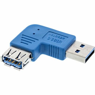 Adaptér USB 3.0 AM/AF 90° "zahnutý dolava", modrý