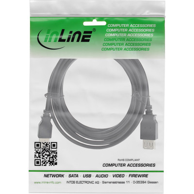 Kábel USB 2.0 A-A M/F 1m, High Speed, predlžovací, čierny