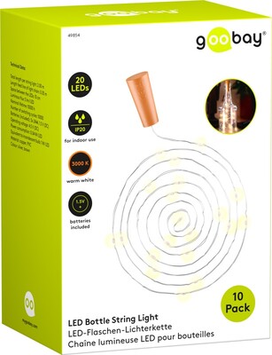 Led svetelná reťaz s 20 LED, "do fľaše", napájanie 3x LR44, biela, 10ks/bal