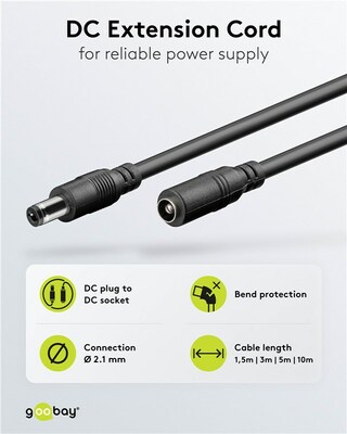 Kábel predlžovací DC 5.5mm / 2.1mm, AWG20, 1.5m, čierny