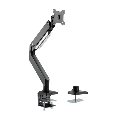 Držiak pre monitor na stôl, úchyt o dosku, pneumatický, max 15kg, rameno 526mm, VESA 75/100, čierny