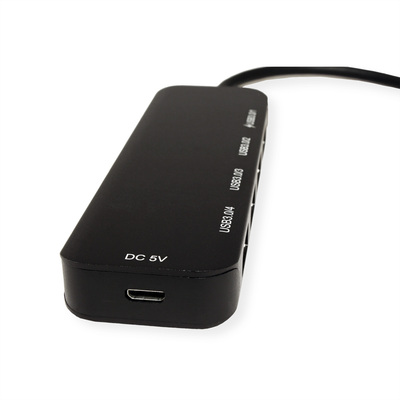 Hub USB 3.2 Gen.1 Typ C, 4 Port, 4xUSB3.0A , 1xUSB Micro-B(napájanie), 10cm, čierna, s ext.adapterom