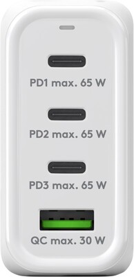 Nabíjačka USB 230V 4port, 1xUSB A, 3xUSB Typ C, 68W, Power Delivery, GaN, čierna
