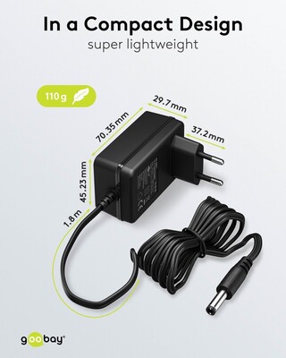 Adaptér NTS 1500mA, Univerzálny 12V, 18W, 1.8m kábel, Konektor DC 5.5x2.5, čierny