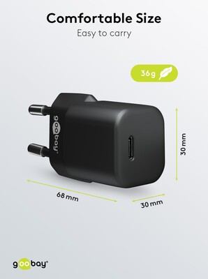 Nabíjačka USB 230V 1port, 1xUSB Typ C, 30W, Power Delivery, Fast Charge, Nano, čierna