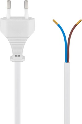Kábel sieťový 230V, 2pin vidlica (CEE7/16) priama - dutinky, 1.5m, 0.75mm², 2.5A, surový, biely