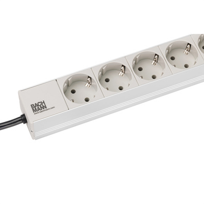 19" zásuv. lišta 9xSCHUKO, vidlica (CEE7/7), 16A, 3600W, 2m, sivá