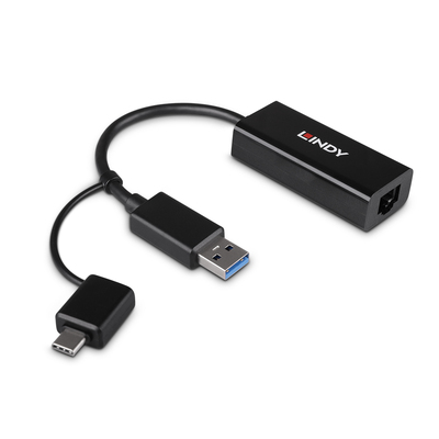 Adaptér USB 3.0 na RJ45 (Gigabit Ethernet), 10cm, čierny, s adaptérom na USB Typ C