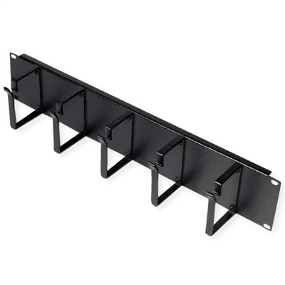 19" Panel vyväzovací, organizér 2U, lišta 5x oko (Typ G) 85x60mm, kovový, čierny RAL9005
