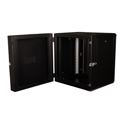 19" Rack na stenu 12U, čierny, 640x600x600mm (HxWxD), RAL9005, PRO, otočný (2-dielny)