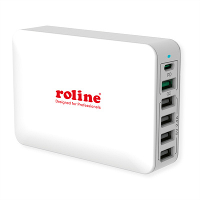 Nabíjačka USB 230V 6port, 5xUSB A, 1xUSB Typ C, 60W, Power Delivery, QC 3.0, kábel (C7) 1.2m, biela