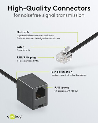 Kábel telefónny RJ11/RJ11, 10m, M/F predlžovací, čierny
