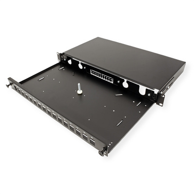 Patchpanel optický 16x keystone, výsuvný, vaňa, čierny
