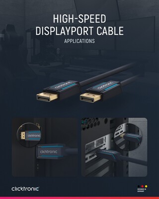 Kábel DisplayPort M/M 5m, 4K@60Hz, DP v1.2, 21.6Gbit/s, modrý, pozl. konektor, ClickTronic