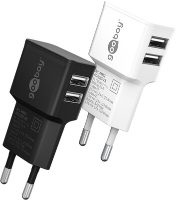 Nabíjačka USB 230V 2port, 2xUSB A, 2.4A, 12W, čierna