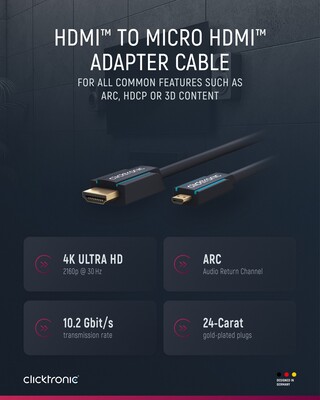 Kábel HDMI/HDMI micro M/M 2m, High Speed+Eth, 4K@60Hz, HDMI 2.0, 10.2G, G pozl. kon., modrý, C