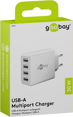 Nabíjačka USB 230V 4port, 4xUSB A, 3A, 30W, biela
