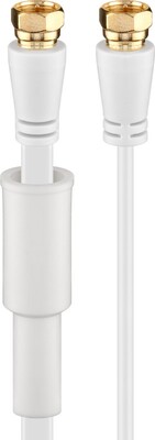 Kábel satelitný, koax F-konektor M/M 2.5m, 75 Ohm, 80dB, 2x tienený, CCS, biely, pozl. kon., plochý