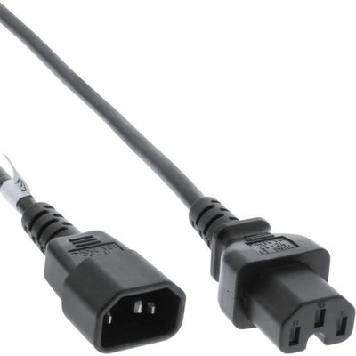Kábel sieťový 230V predlžovací, C14 - C15, 1m, 0.75mm², 10A, čierny