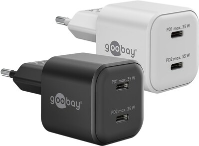 Nabíjačka USB 230V 2port, 2xUSB Typ C, 35W, Power Delivery, GaN, čierna
