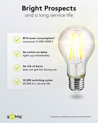 Filament LED Bulb, 11 W -base E27, warm white, not dimmable