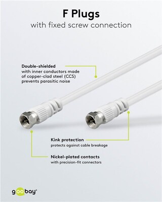 Kábel satelitný, koax F-konektor M/M 20m, 75 Ohm, <70dB, 2x tienený, CCS, biely