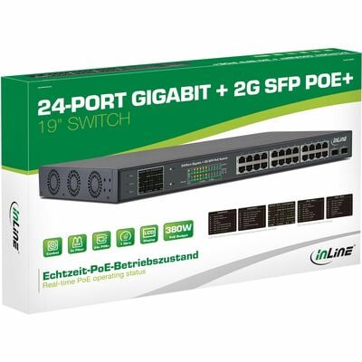 PoE++ Switch Gigabit 24port, 24xPoE (380W), 2x SFP, LCD display