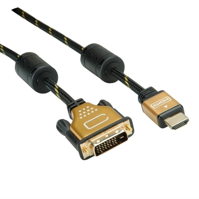Kábel DVI-D/HDMI M/M 5m, Dual-Link, 3840x2160@30Hz, HQ s ferrit., čierny, G pozl. Konektor, Gold