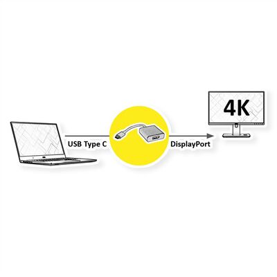 Adaptér USB 3.1 Typ C na DisplayPort, v1.2, biely 10cm