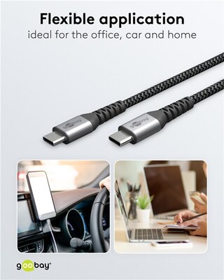 Kábel USB 2.0 Typ C CM/CM 0.15m, High Speed, Power Delivery 60w 20V3A, čierny/sivý